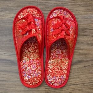 Red Brocade Slip-On Slippers NWT